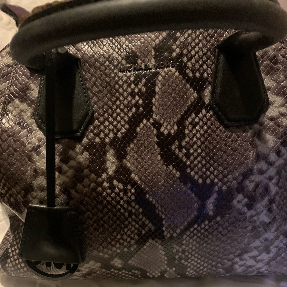 Black/Gray Mk Python Print Shoulder Bag - image 1